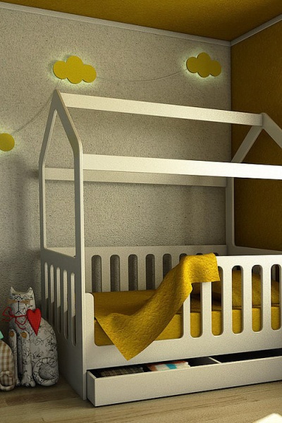 Кровать Сказка Белая (Домик с Ящиком)/Спальное Место 800 х 1600 мм