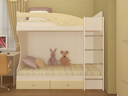 Кровать 2-х Ярусная Ириска МДФ (2,03х1,85х1,08/сп. место 0,8х2,0)/Разные Цвета